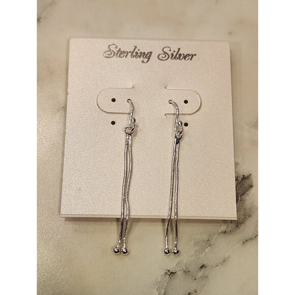 Sterling Silver Dangle Earrings With Chain Drop Design - Picture 1 of 5